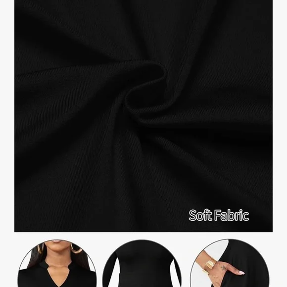 Black Asymmetrical A-Line Cocktail Dress with V-Neck - Picture 9 of 10